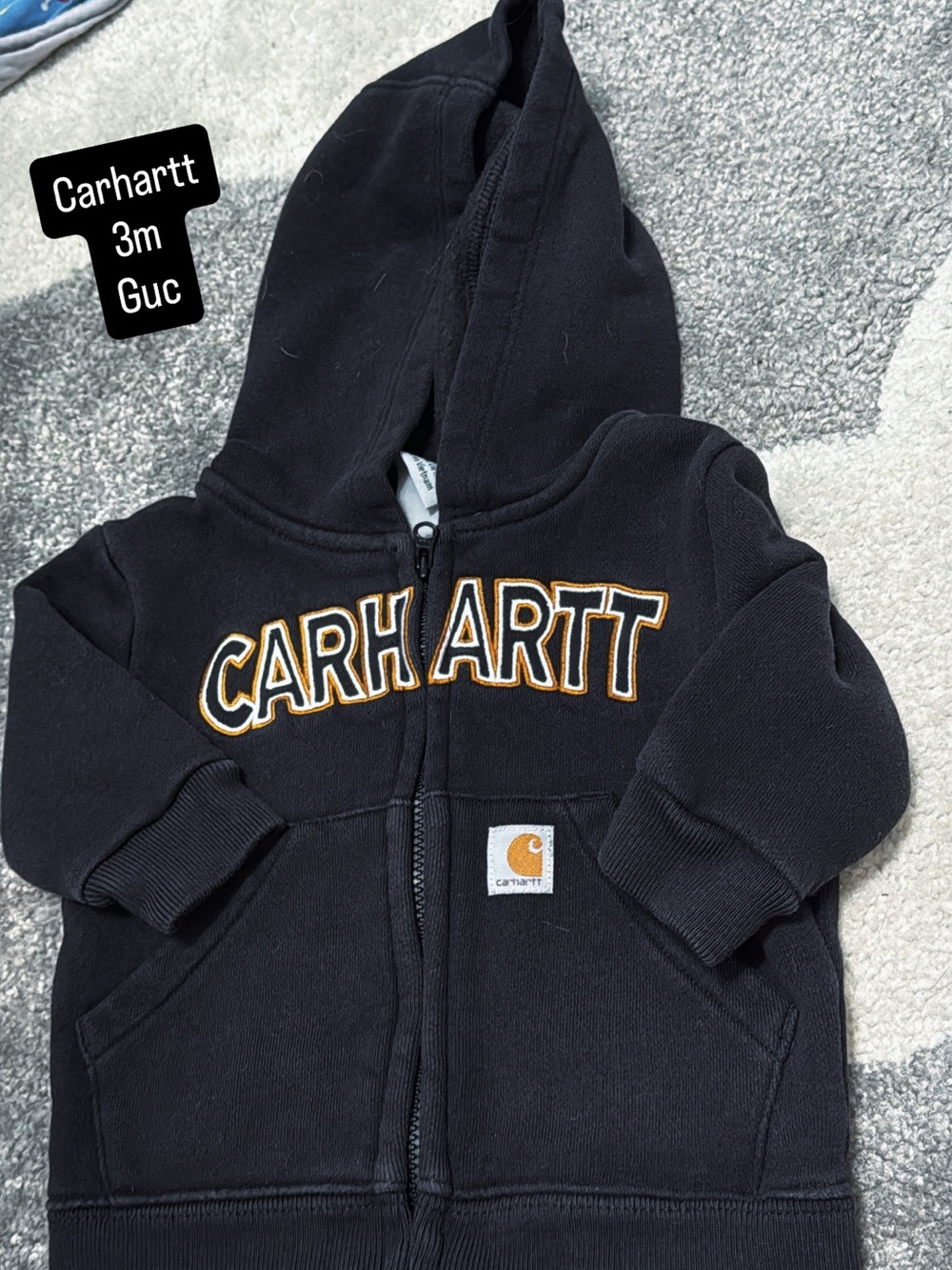 Carhartt Black Toddler Zip Hoodie with Gold Lettering